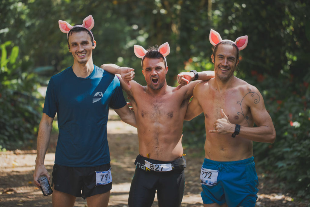 Top 3 men of the HURT Maunawili Out and Back trail race. L-R: Cole Rave, Brian Wyland, and Trevor Johannsen
